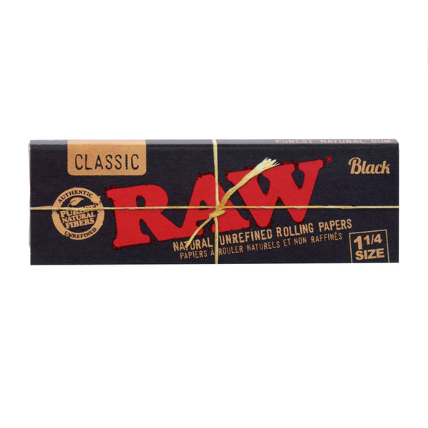 RAW® - Black - Natural Unrefined Hemp Rolling Papers - 1 1/4 Size - 50 Leaves